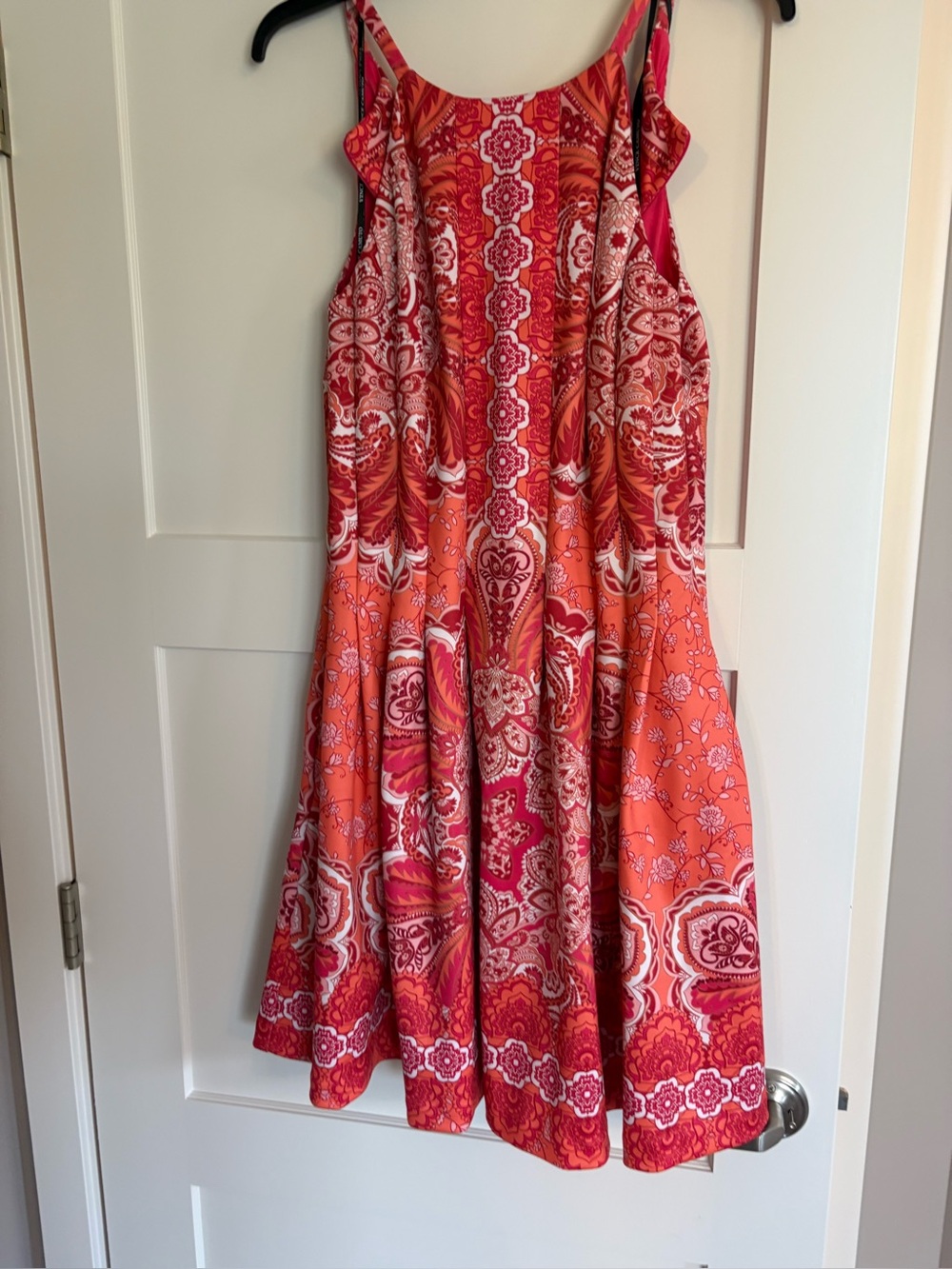 Vince Camuto Scuba Halter Sleeveless Pink-Orange Paisley Fit & Flare Dress